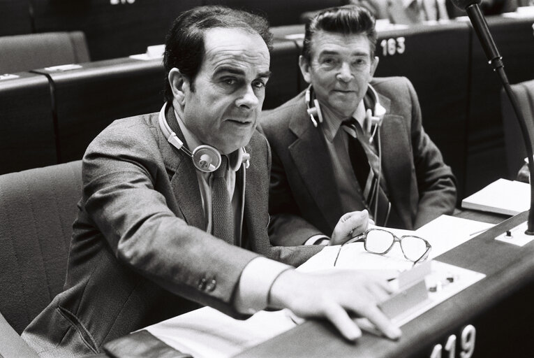 The MEP Georges MARCHAIS during a session in Strasbourg in March 1980.