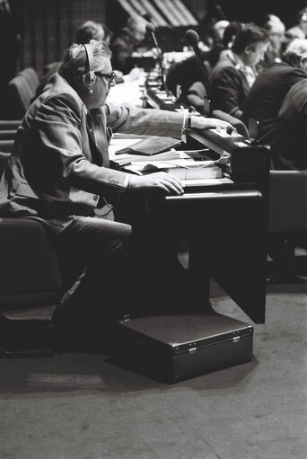 The MEP Ian R.K. PAISLEY during a session in Strasbourg in March 1980.