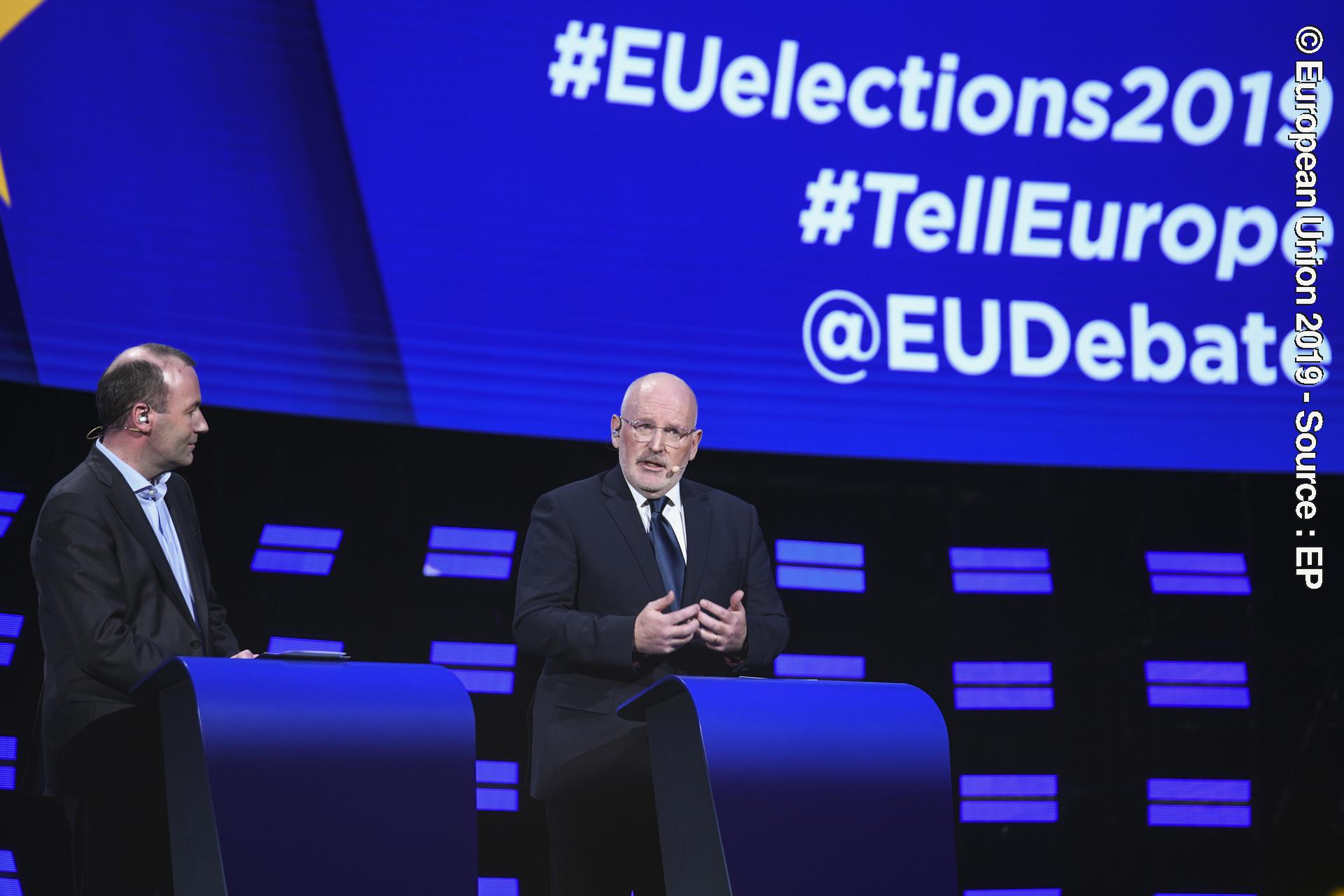Foto 3: Candidates for the Presidency of the European Commission/Eurovision Debate - EU Elections 2019 - Manfred WEBER, lead candidate of the European People’s Party (EPP) and Frans TIMMERMANS, lead candidate of the Party of European Socialists (PES) during the debate