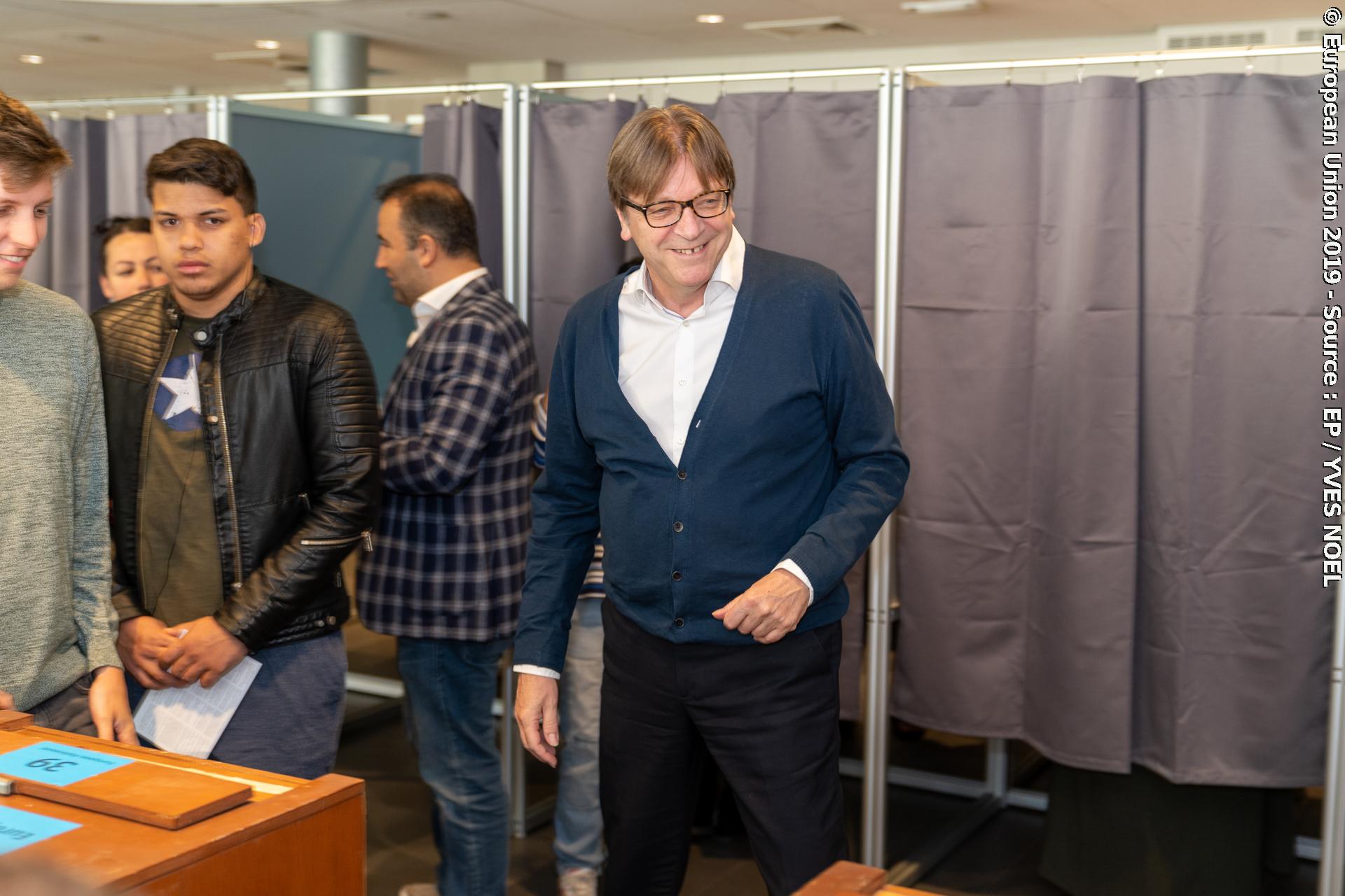 European Elections 2019 - Guy VERHOSTADT, ALDE leader, voting in Ghent