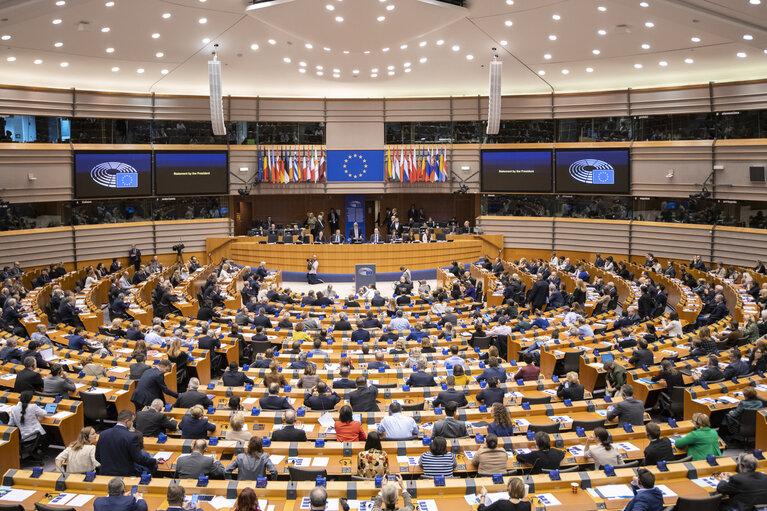General view of the Plenary Chamber during a plenary session in Brussels