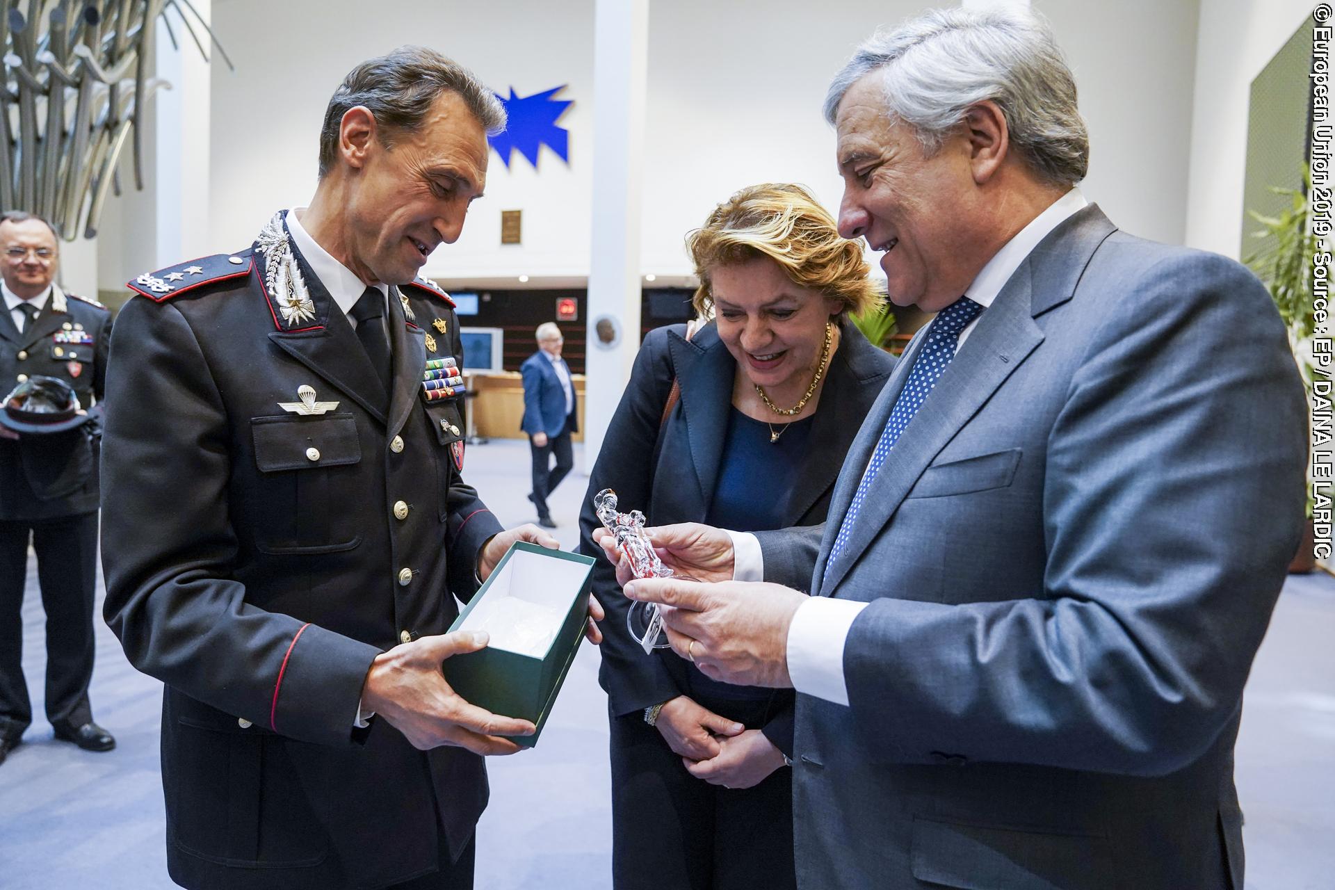 Antonio TAJANI, EP President meets with Carabinieri from Rome and Caterina CHINNICI.