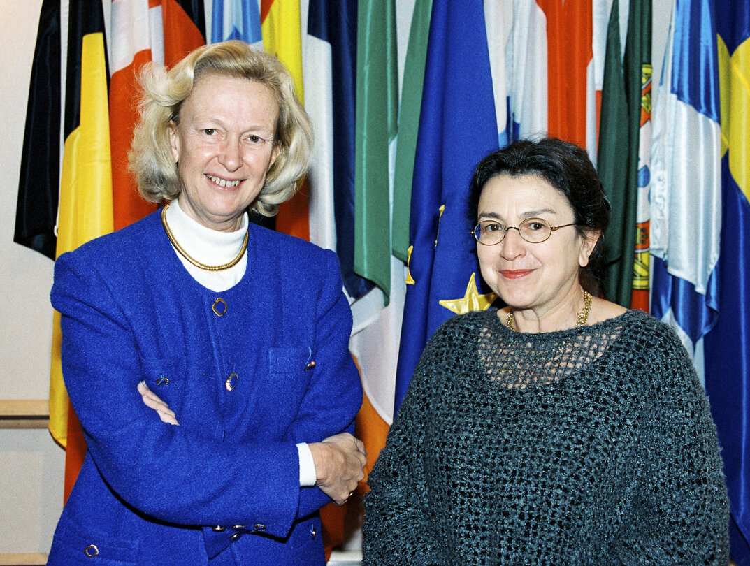 The European Parliament President Nicole FONTAINE and the MEP Maria ROJO IZQUIERDO at the European Parliament of Strasbourg in November 1999.