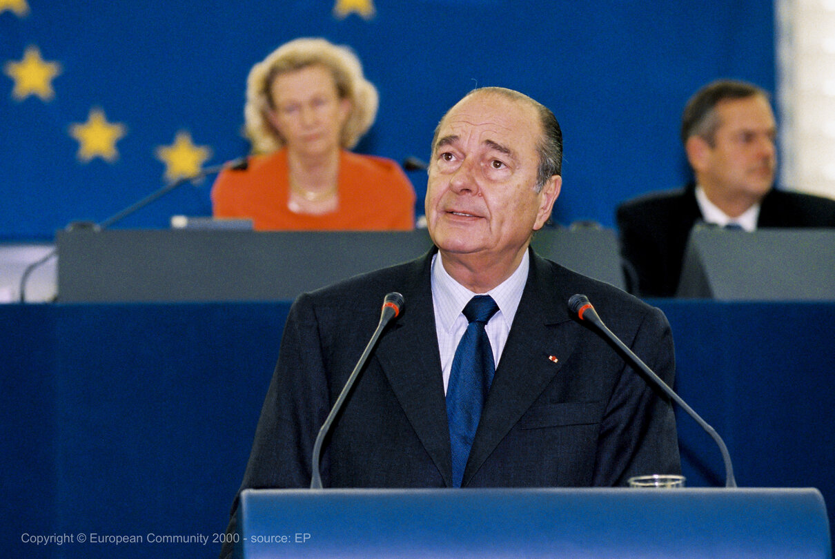 The President of France Jacques CHIRAC giving a speech at the opening of debates on the Nice Summit, European Parliament of Strasbourg on the 12th of December 2000.