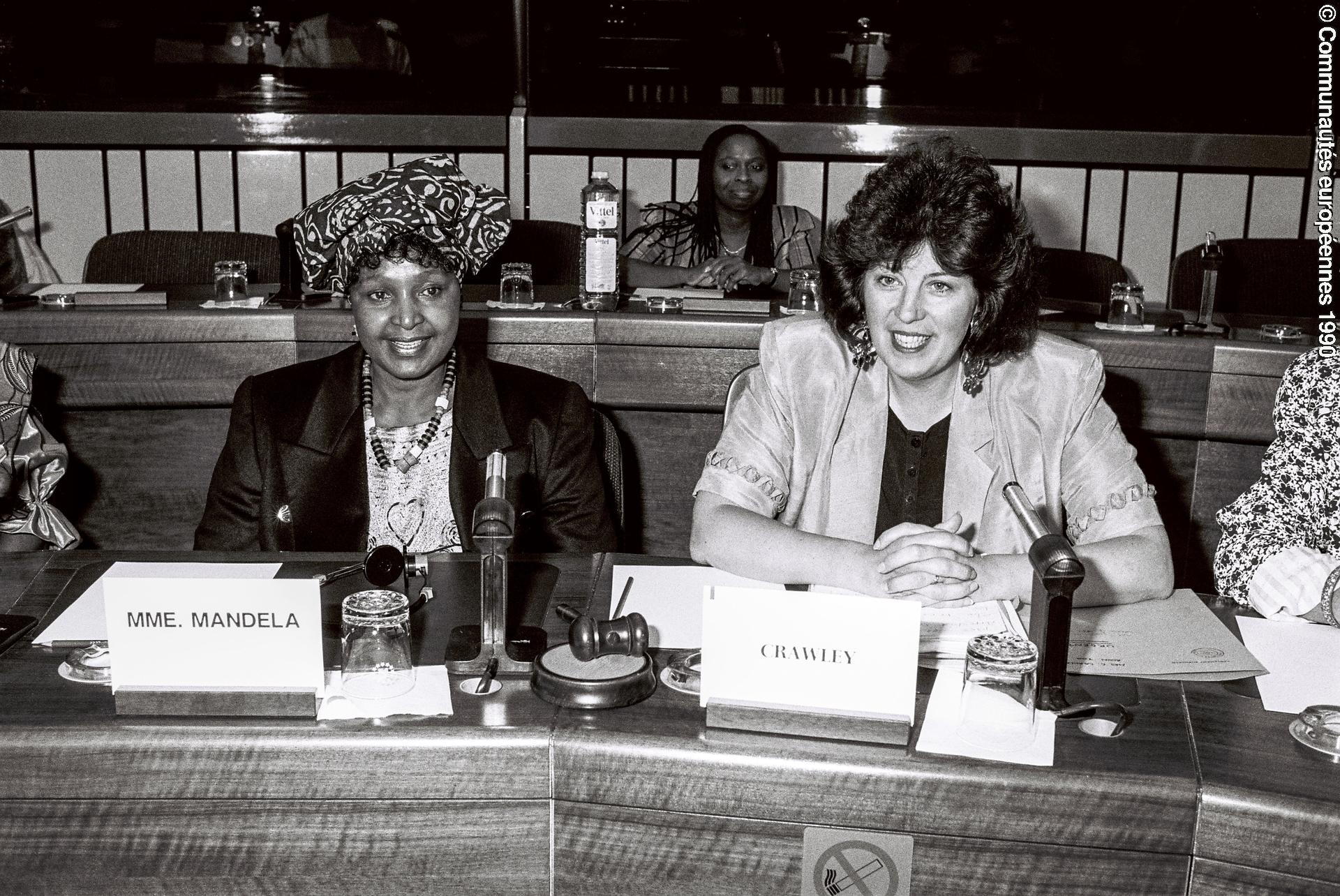 Winnie MANDELA in a meeting of the Committee on Women's Rights at the EP in Strasbourg.