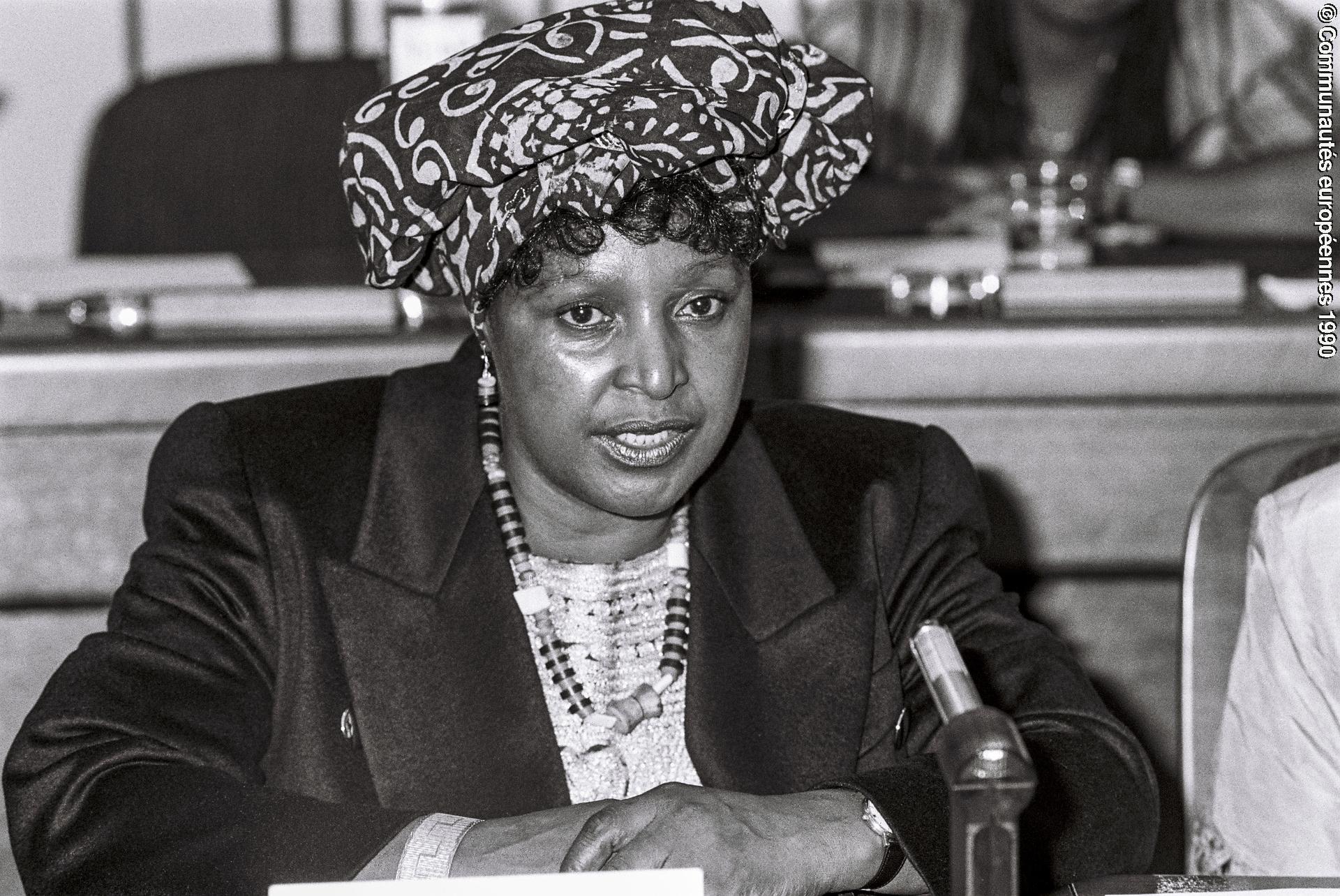 Winnie MANDELA in a meeting of the Committee on Women's Rights at the EP in Strasbourg.