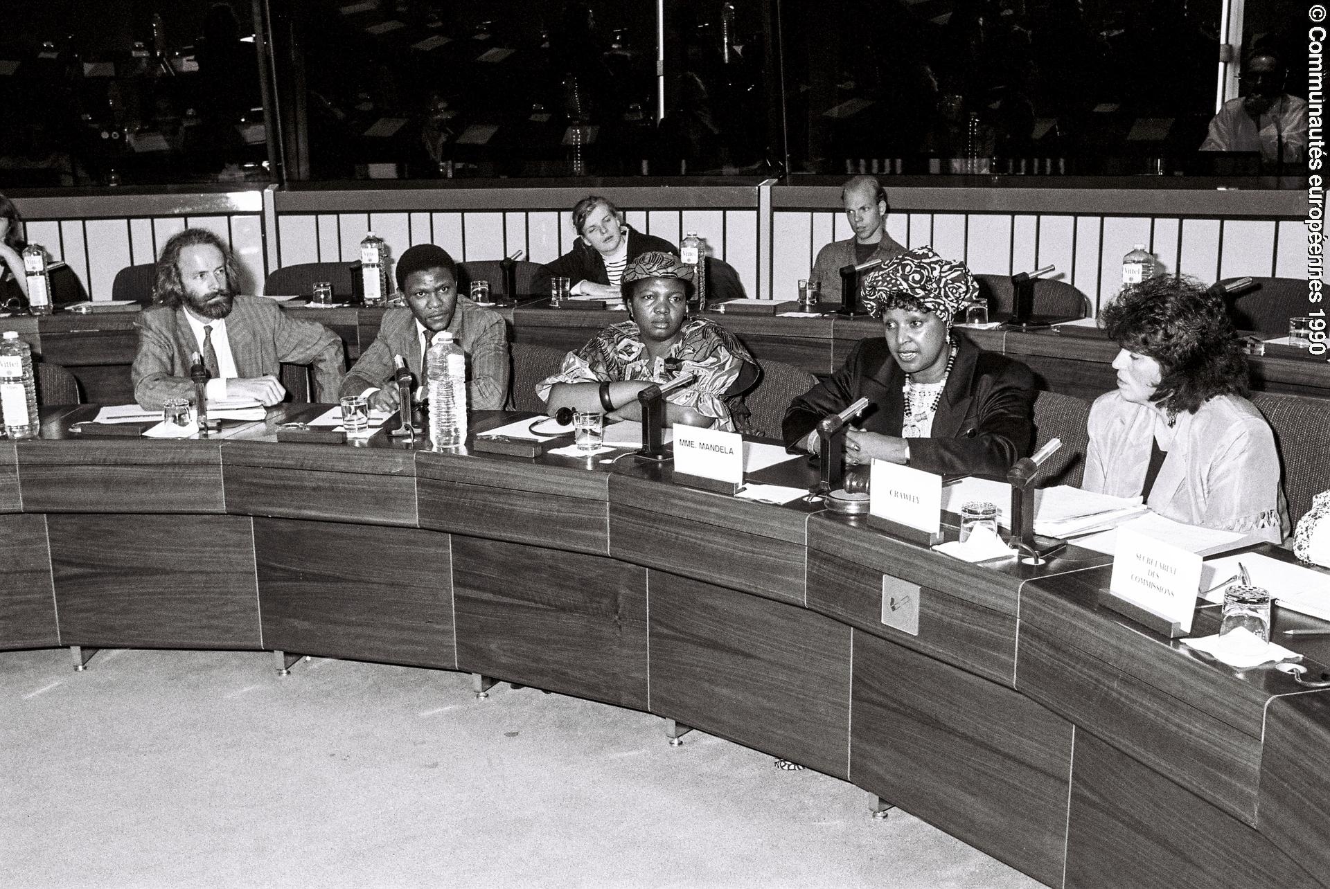 Winnie MANDELA in a meeting of the Committee on Women's Rights at the EP in Strasbourg.