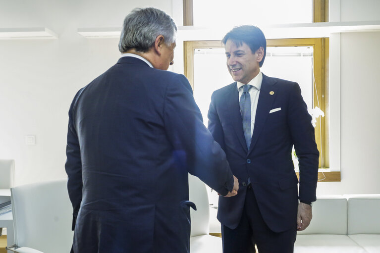 Foto 1: European Council.- Antonio TAJANI - EP President meets with Giuseppe CONTE, Italian Prime Minister