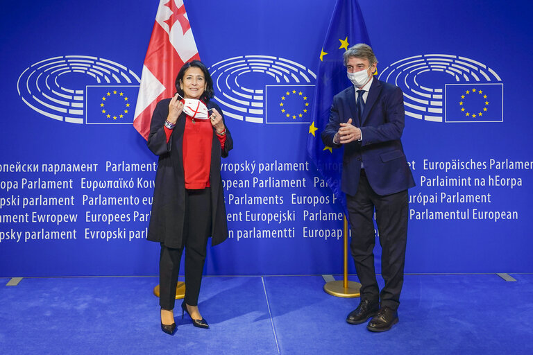 Photo 7: David SASSOLI, EP President meets with Salome ZOURABICHVILI, President of Georgia.