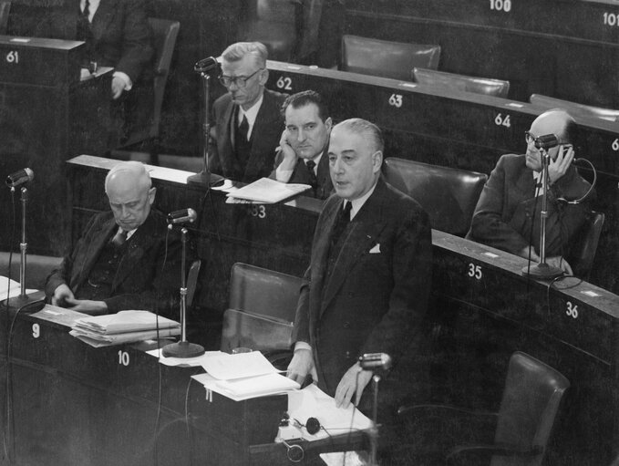 Gaetano MARTINO during a session in Strasbourg, France, May 16-17, 1957.