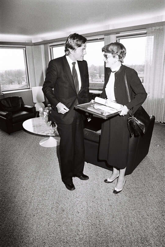 EP President Pieter DANKERT meets with Marlene LENZ in Strasbourg, France, April 1982.