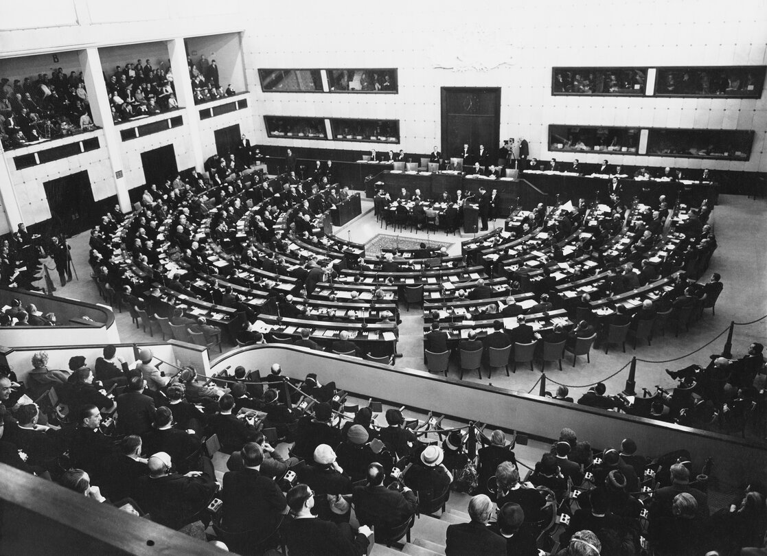 Plenary session in Strasbourg, France, March 21, 1958.