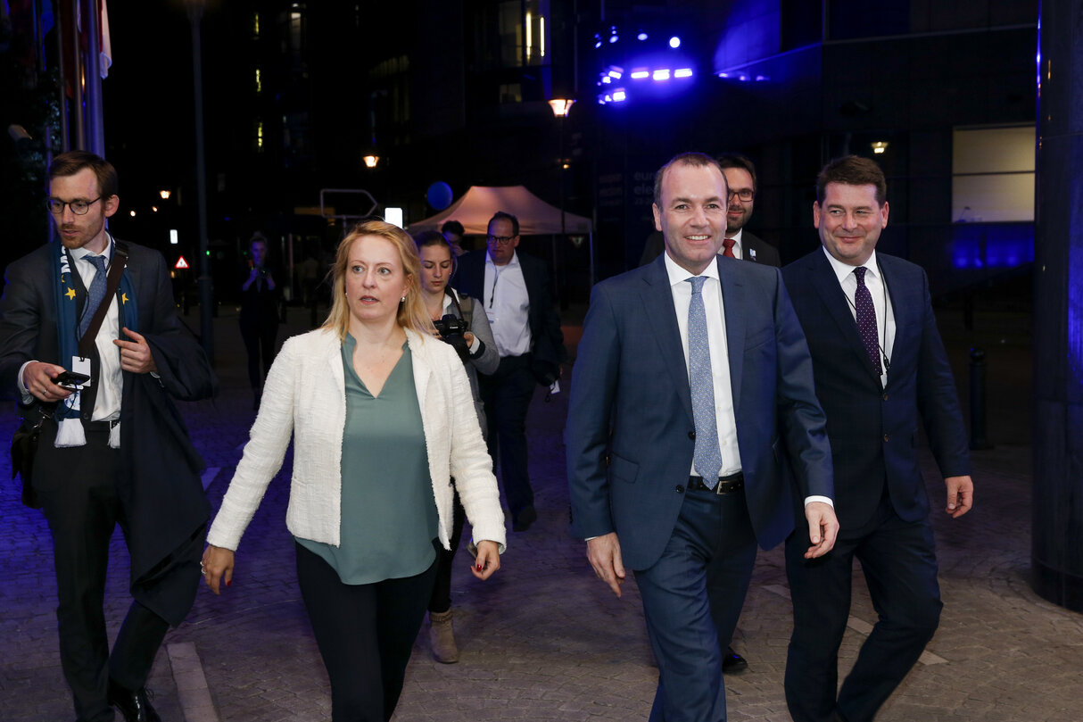 European Elections 2019 - Election night: arrival of Manfred WEBER (EPP, DE), EPP lead candidate for the Presidency of the EC