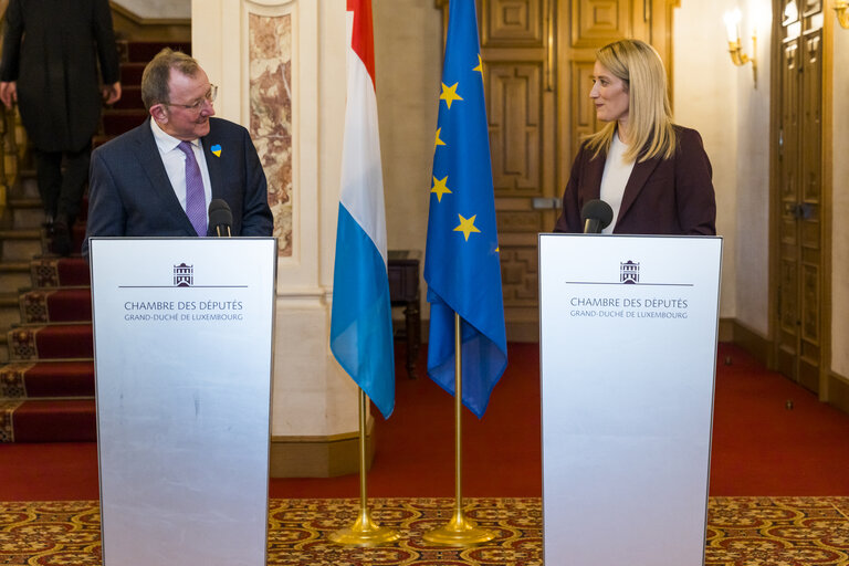 Foto 21: State Visit of Roberta METSOLA, EP President, to Luxembourg - Press Conference after the address to the Chambre des Députés