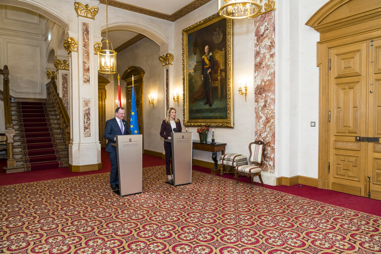 Foto 17: State Visit of Roberta METSOLA, EP President, to Luxembourg - Press Conference after the address to the Chambre des Députés