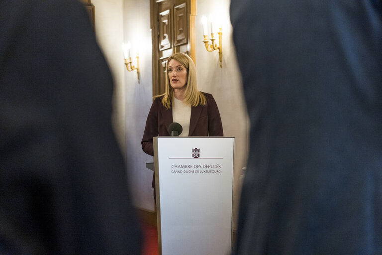 Foto 18: State Visit of Roberta METSOLA, EP President, to Luxembourg - Press Conference after the address to the Chambre des Députés