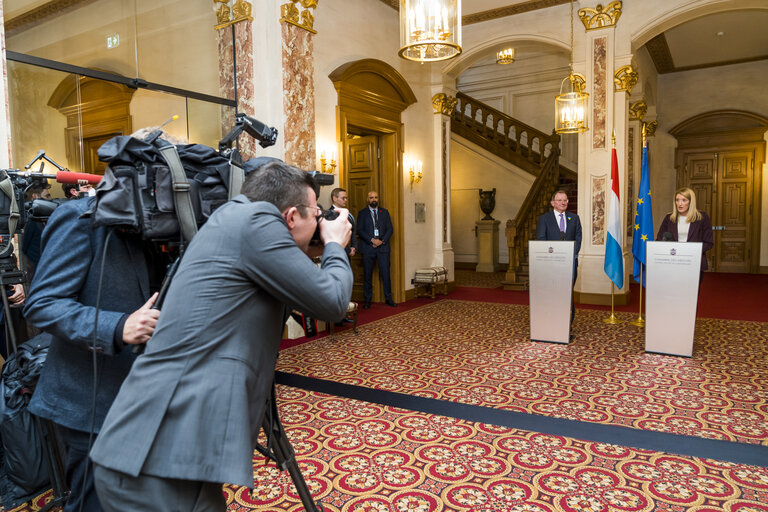 Foto 16: State Visit of Roberta METSOLA, EP President, to Luxembourg - Press Conference after the address to the Chambre des Députés