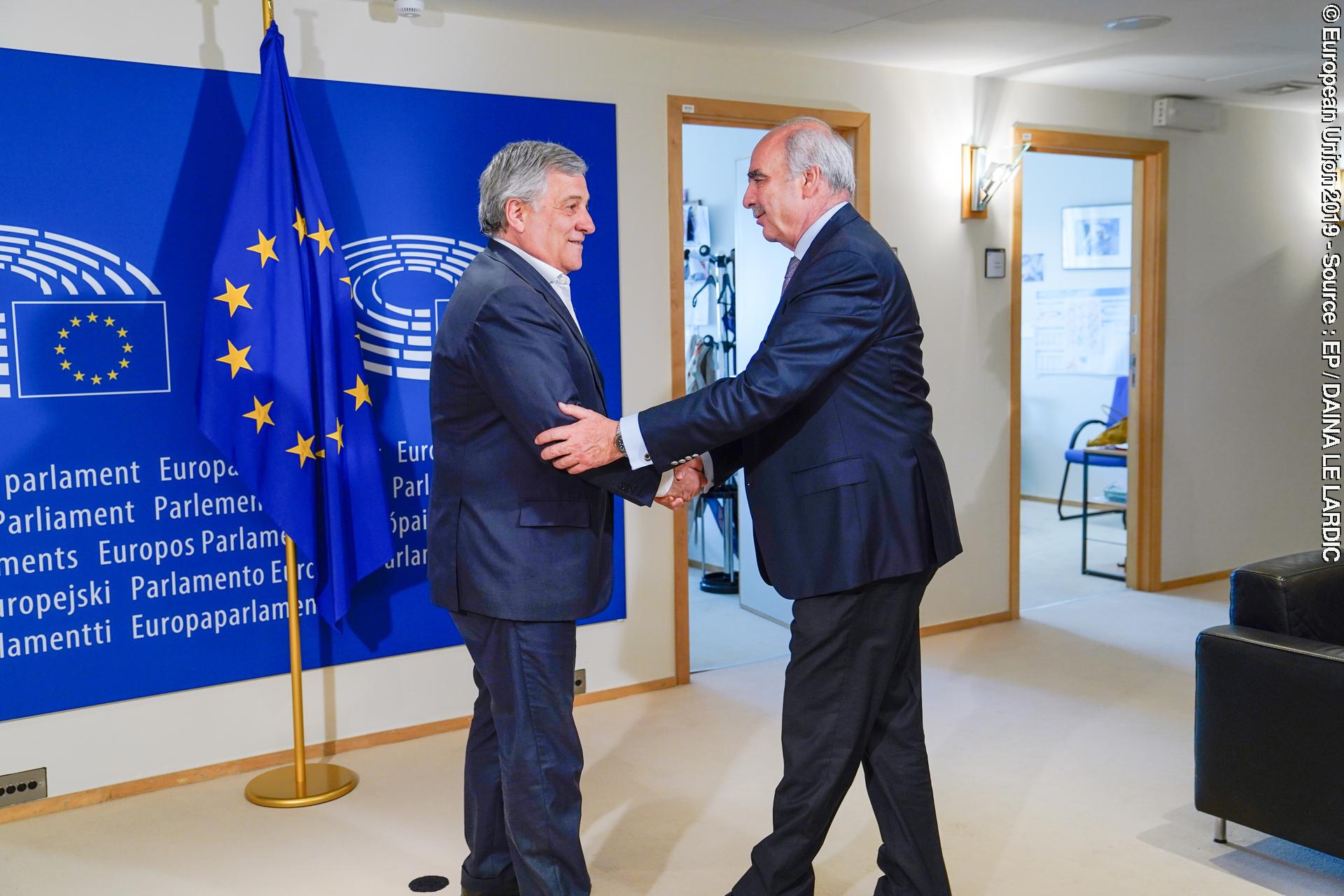 Foto 1: Antonio TAJANI, EP President meets with Vangelis MEIMARAKIS, former President of Nea Demokratia and President of the Greek Parliament, currently Head of the Greek Delegation.