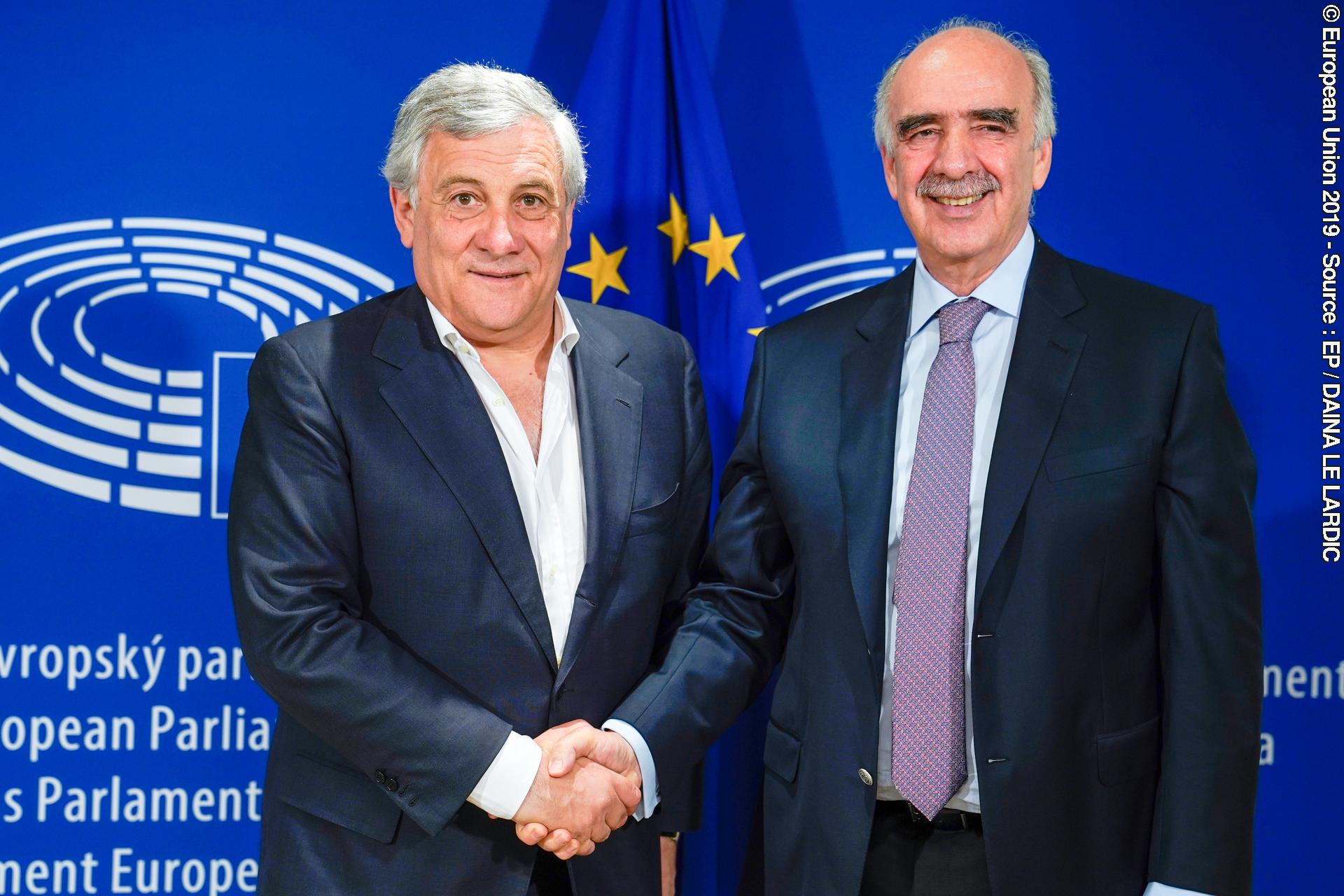 Foto 2: Antonio TAJANI, EP President meets with Vangelis MEIMARAKIS, former President of Nea Demokratia and President of the Greek Parliament, currently Head of the Greek Delegation.