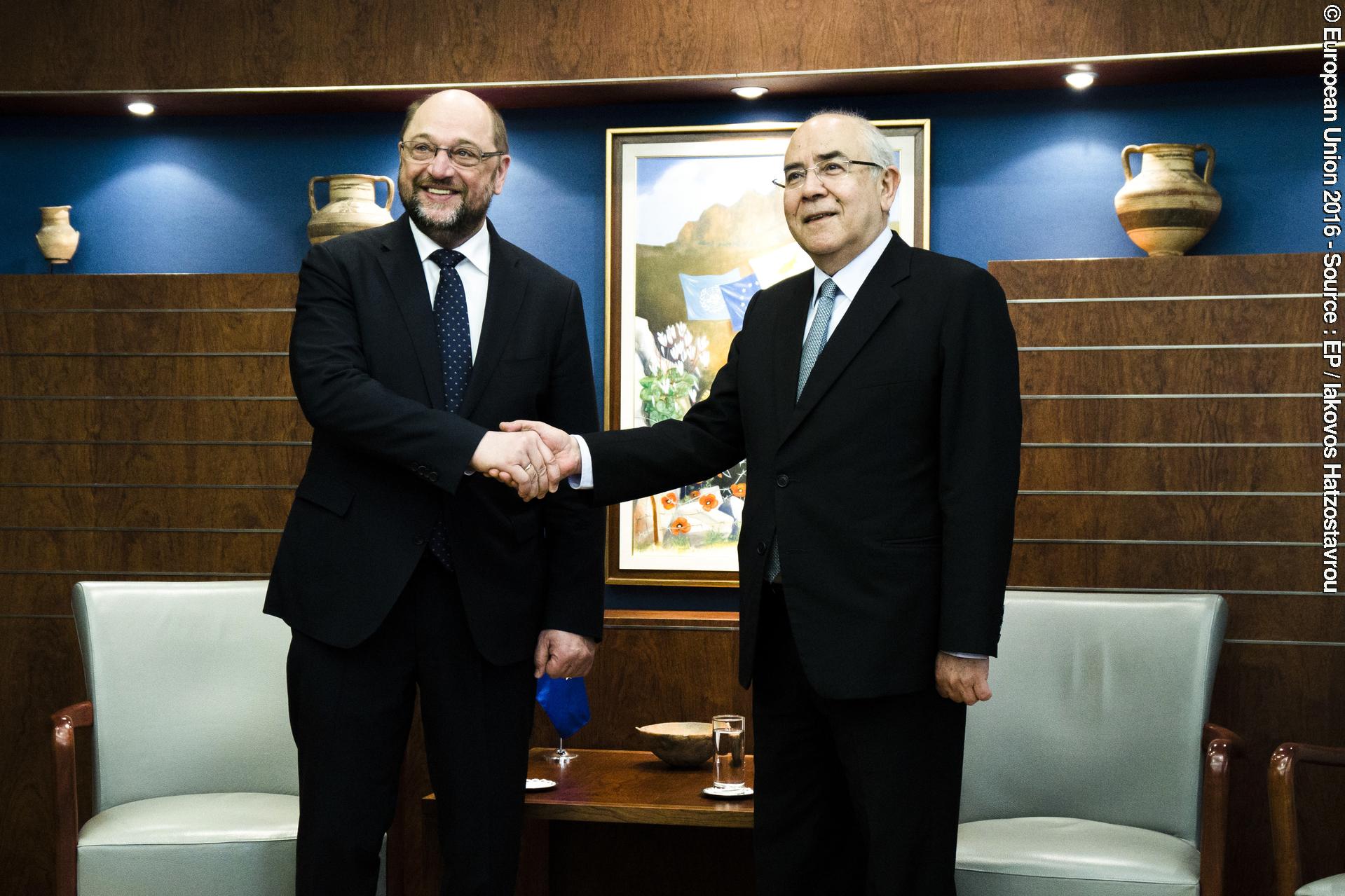 Meeting between Yiannakis OMIROU, President of the House of Representatives, and Martin Schulz - EP President.