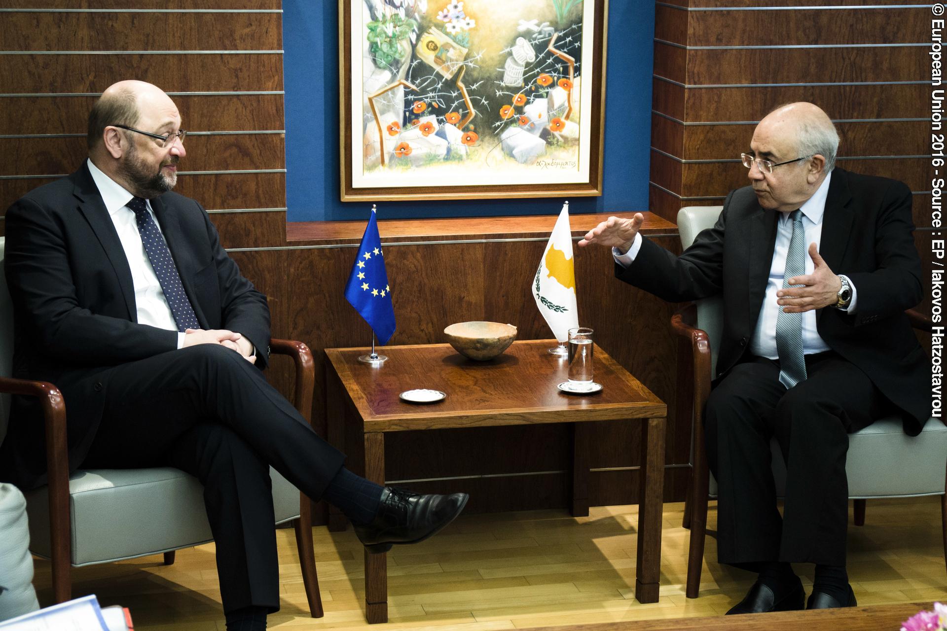 Meeting between Yiannakis OMIROU, President of the House of Representatives, and Martin Schulz - EP President.