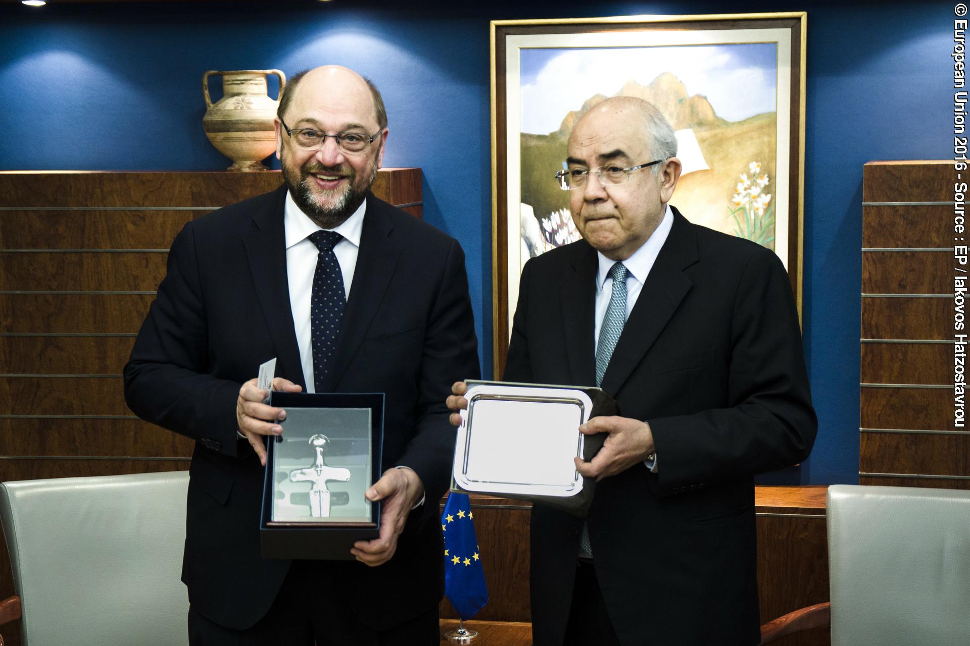 Meeting between Yiannakis OMIROU, President of the House of Representatives, and Martin Schulz - EP President.