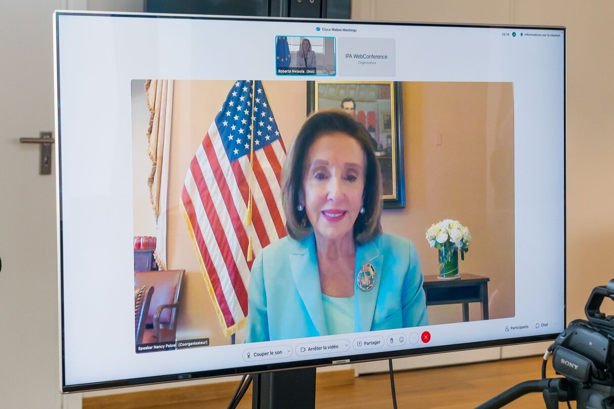 Roberta METSOLA, EP President in video meeting with Nancy PELOSI, Speaker of the US House of Representatives