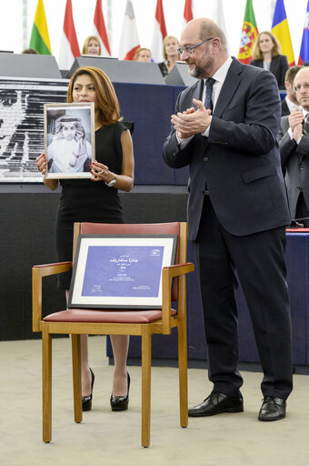 Photo 5: Sakharov Prize 2015 for Freedom of Thought - Award ceremony  Ensaf HAIDAR - wife of Raif BADAWI