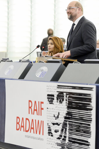 Photo 12: Sakharov Prize 2015 for Freedom of Thought - Award ceremony  Ensaf HAIDAR - wife of Raif BADAWI