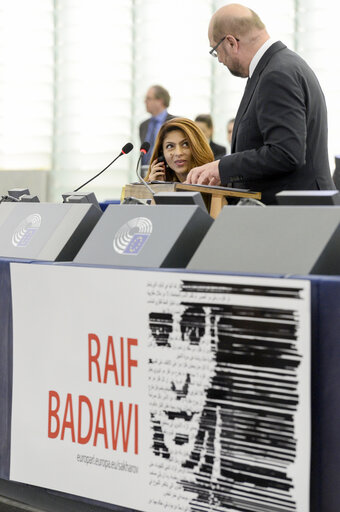 Photo 14: Sakharov Prize 2015 for Freedom of Thought - Award ceremony  Ensaf HAIDAR - wife of Raif BADAWI