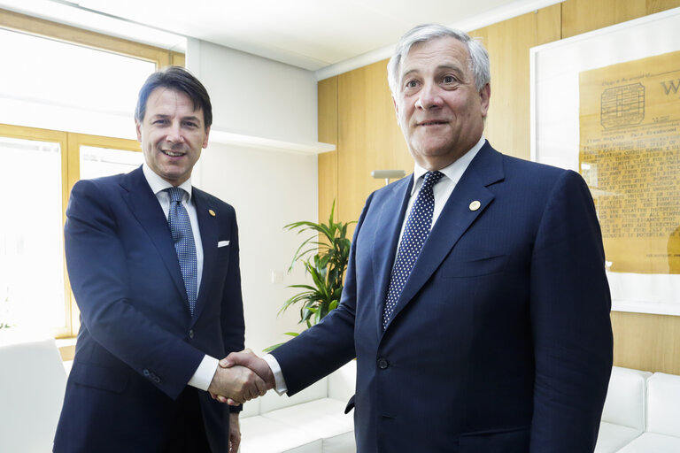 Foto 3: European Council.- Antonio TAJANI - EP President meets with Giuseppe CONTE, Italian Prime Minister