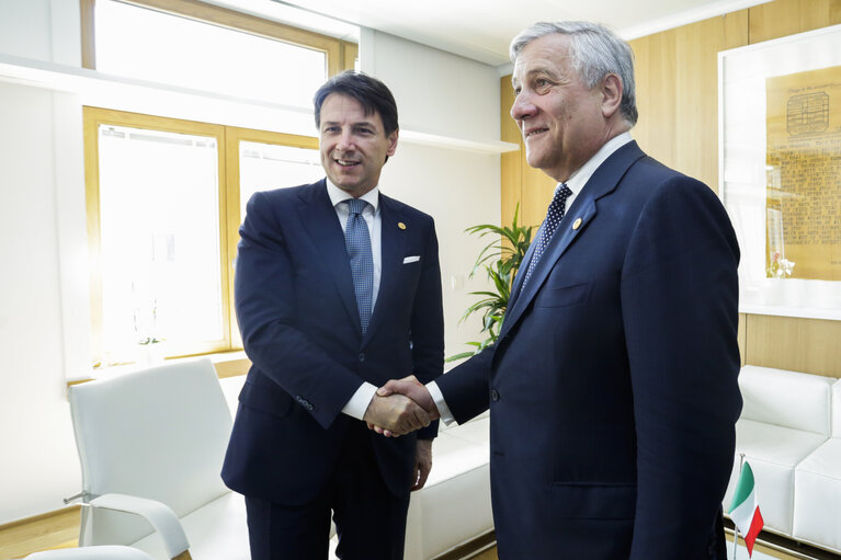 Foto 2: European Council.- Antonio TAJANI - EP President meets with Giuseppe CONTE, Italian Prime Minister