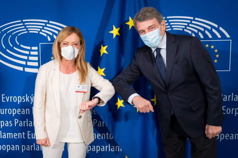 Fotografija 8: David SASSOLI, EP President meets with Georgia MELONI, leader of Fratelli d Italia