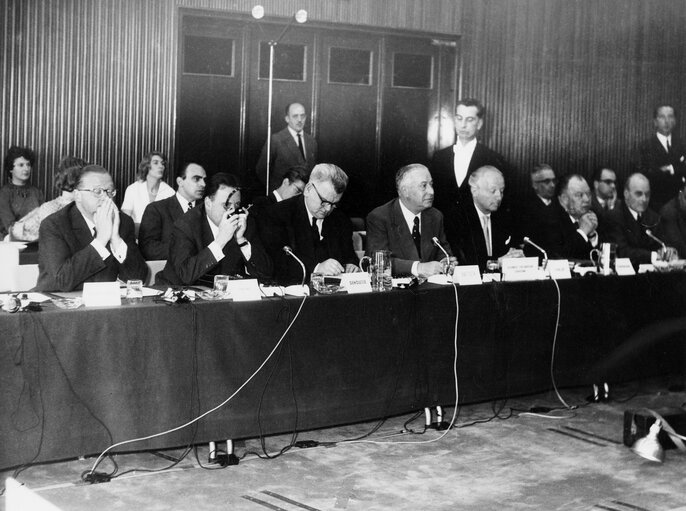 Fernand DEHOUSSE and Emilio BATTISTA during a session in Brussels, Belgium, June 20, 1960.