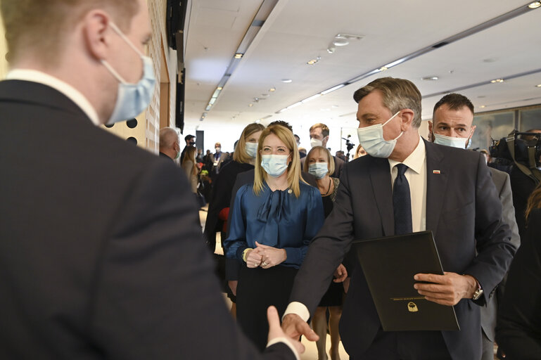 Fotografija 6: Official Visit of Roberta METSOLA, EP President to Slovenia - Meeting with Borut PAHOR, President of Slovenia