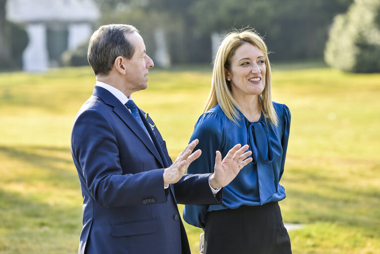 Fotografija 4: Official Visit of Roberta METSOLA, EP President to Slovenia - Meeting with Tomasz GRODZKI, Marshal of the Senate of the Republic of Poland