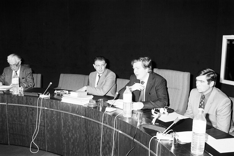 EPP group's British Conservative Party members with Lord Nicholas BETHELL (C) meet in Strasbourg, France, April 1982.