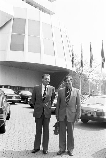 EPP group's British Conservative Party members pose for a picture after a meeting in Strasbourg, France, April 1982.