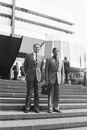 EPP group's British Conservative Party members pose for a picture after a meeting in Strasbourg, France, April 1982.