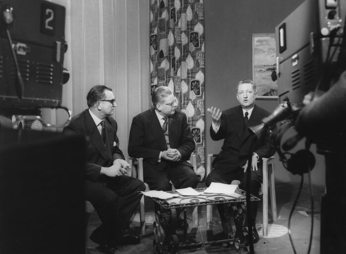 Henri ROCHEREAU during a television interview, in Strasbourg, France, January 13, 1959.