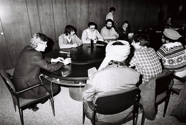 EP President Pieter DANKERT meets with a delegation from Afghanistan, in Strasbourg, France, April 1982.