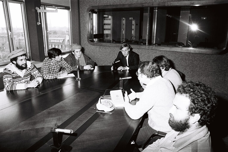 EP President Pieter DANKERT meets with a delegation from Afghanistan, in Strasbourg, France, April 1982.