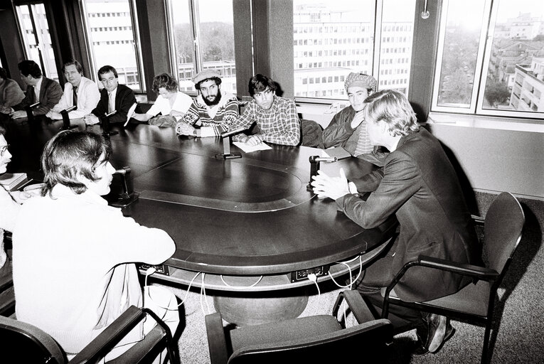 EP President Pieter DANKERT meets with a delegation from Afghanistan, in Strasbourg, France, April 1982.