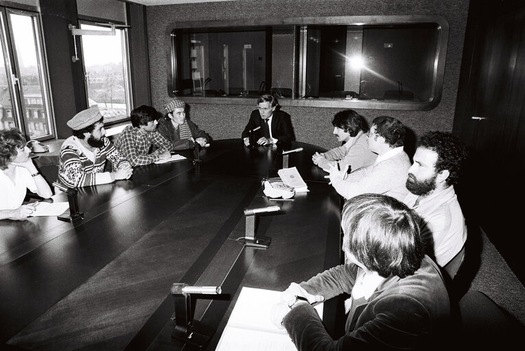 EP President Pieter DANKERT meets with a delegation from Afghanistan, in Strasbourg, France, April 1982.