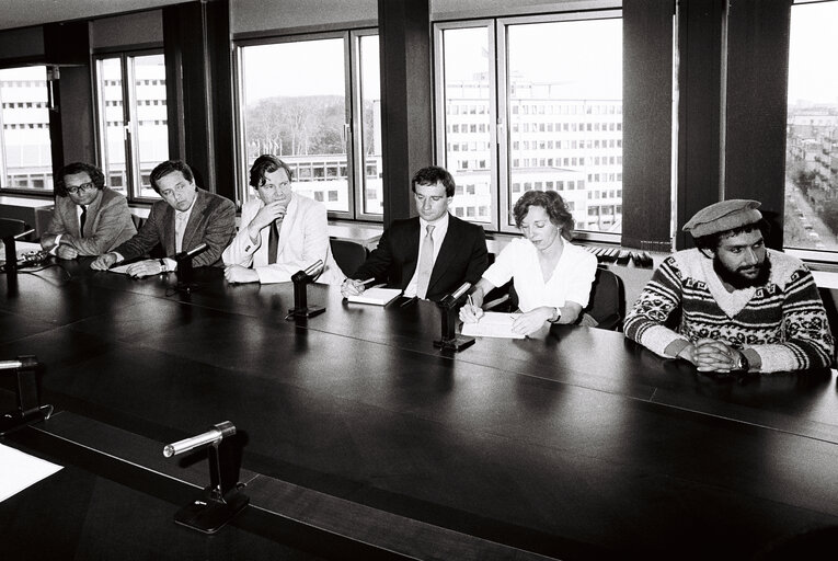 EP President Pieter DANKERT meets with a delegation from Afghanistan, in Strasbourg, France, April 1982.