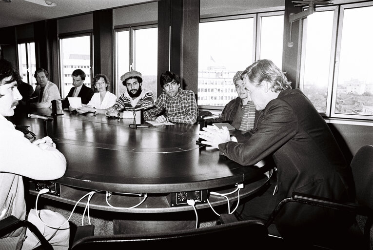 EP President Pieter DANKERT meets with a delegation from Afghanistan, in Strasbourg, France, April 1982.