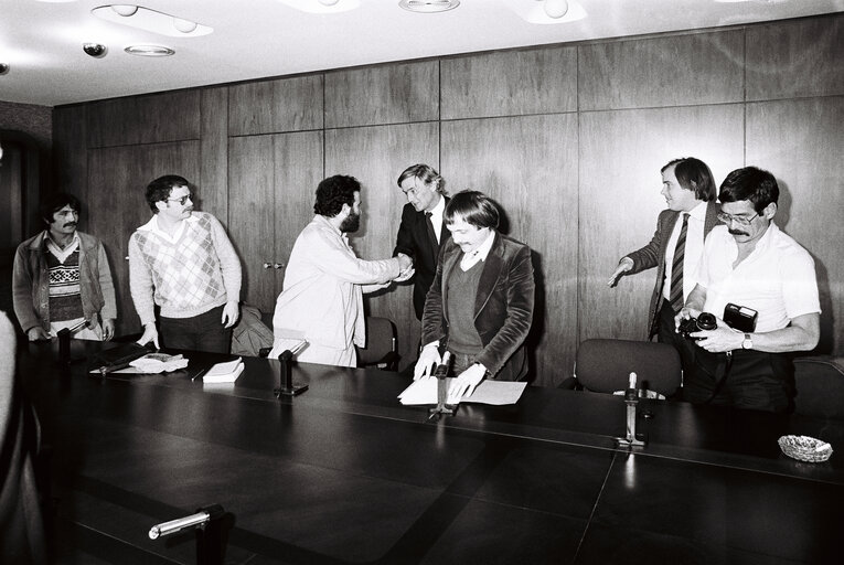 EP President Pieter DANKERT meets with a delegation from Afghanistan, in Strasbourg, France, April 1982.