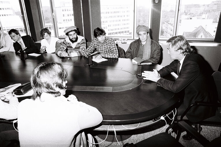 EP President Pieter DANKERT meets with a delegation from Afghanistan, in Strasbourg, France, April 1982.