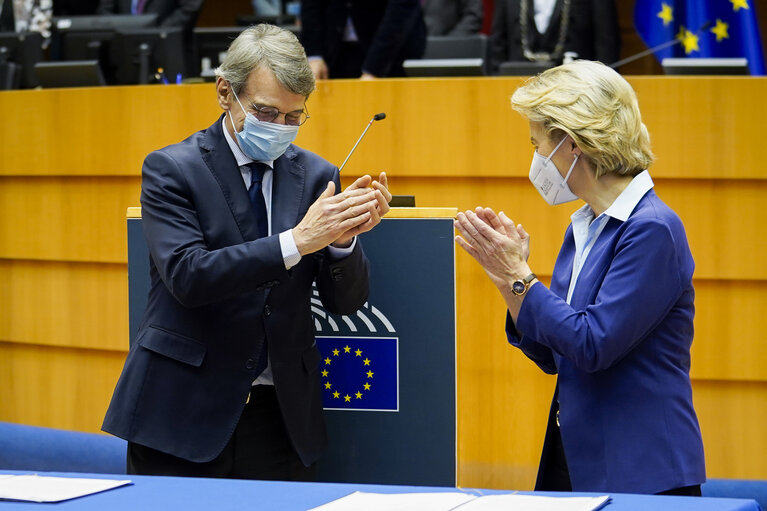 Fotografija 9: EP Plenary session - Ceremonie of the signature of the Joint declaration for the Conference of the Future of Europe