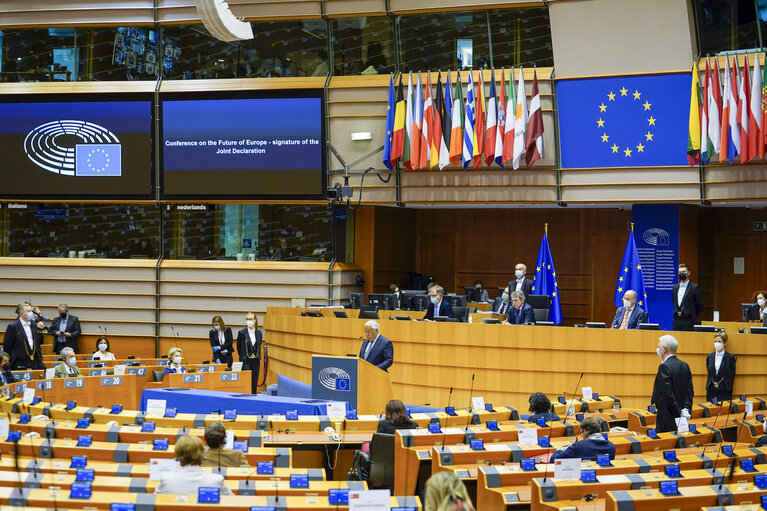 Fotografija 24: EP Plenary session - Ceremonie of the signature of the Joint declaration for the Conference of the Future of Europe